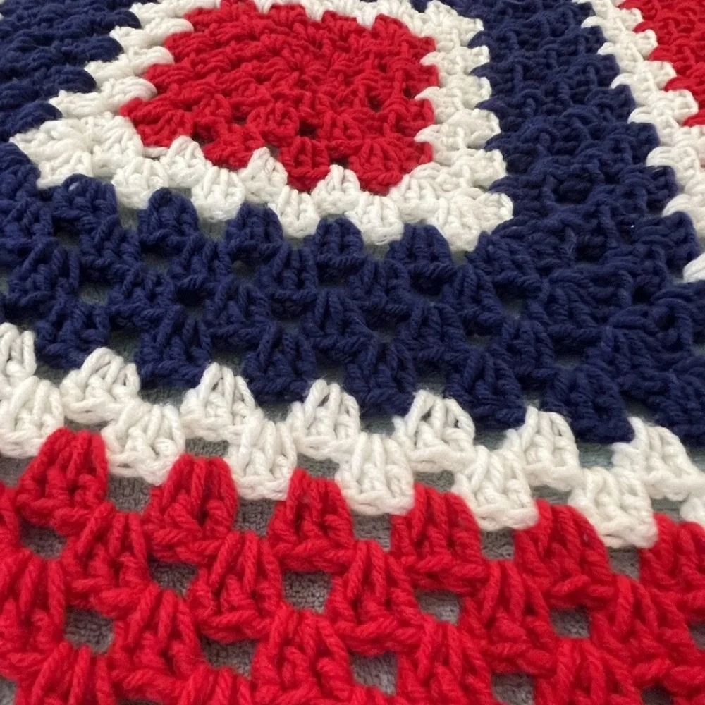 Red, White, and Blue Crochet Afghan Lap Blanket. Blanket is new without tags.